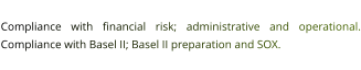Compliance with financial risk; administrative and operational. Compliance with Basel II; Basel II preparation and SOX.