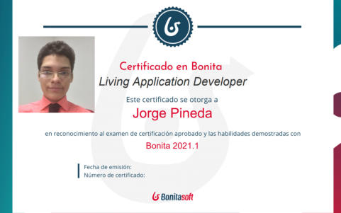 Certificate of Jorge Pineda for becoming a certified Bonitasoft specialist